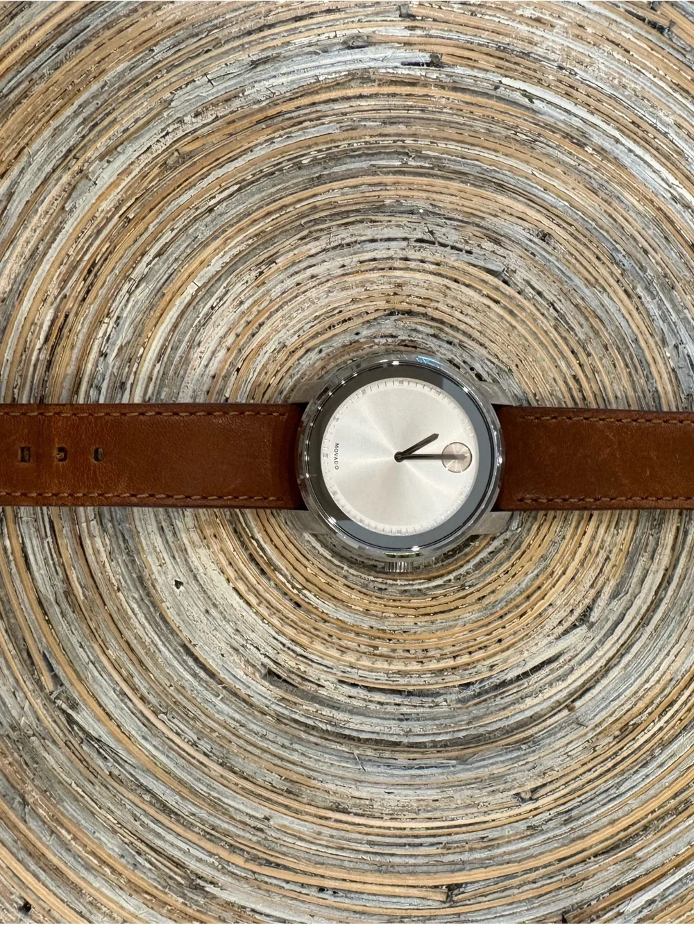 Movado Silver Dial Watch with Brown Leather Strap